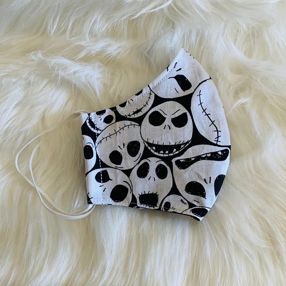 Handmade Face Mask Jack Skellington Print Black - Picture 3 of 5